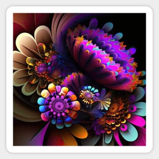 A Brightly Colored Fractal Bouquet of Flowers Sticker